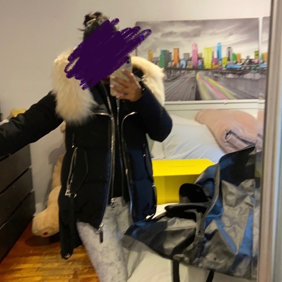 RUDSAK XS black winter coat with real white fur (removable) & attachable mittens - Picture 4 of 12